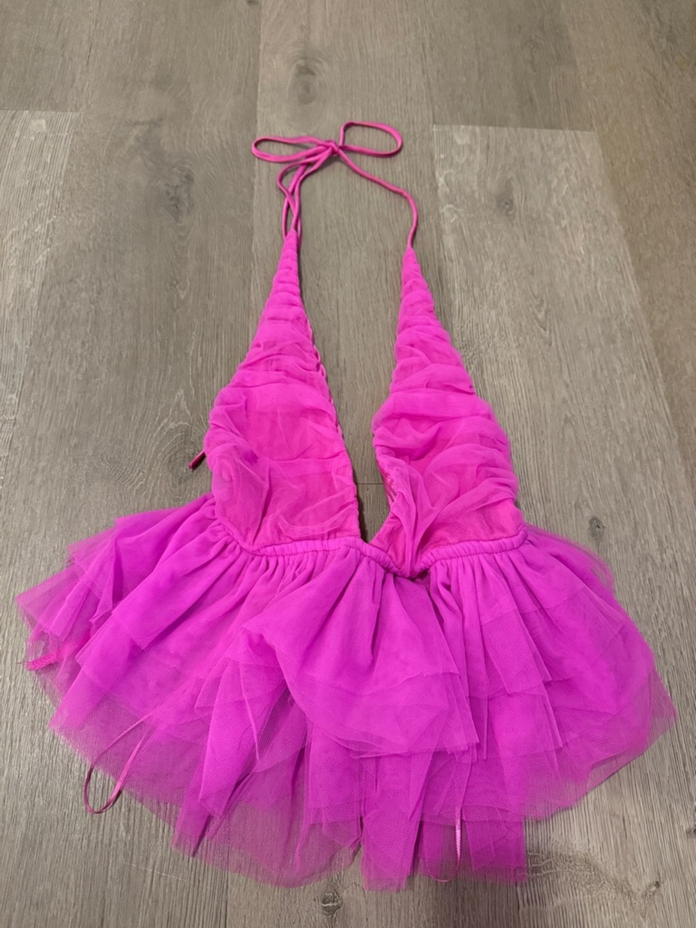 Cotton Candy Bright Pink Layered Ruffle Halter Camisole